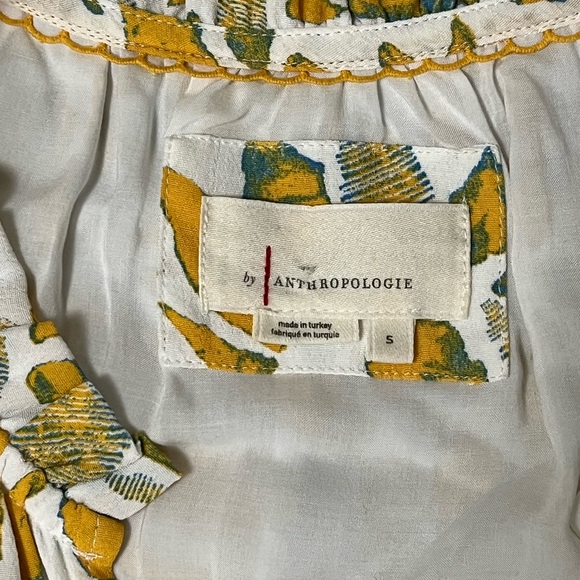 Anthropologie Robin Tiered Mini Dress Size Small Yellow White Geometric Print - Picture 10 of 16